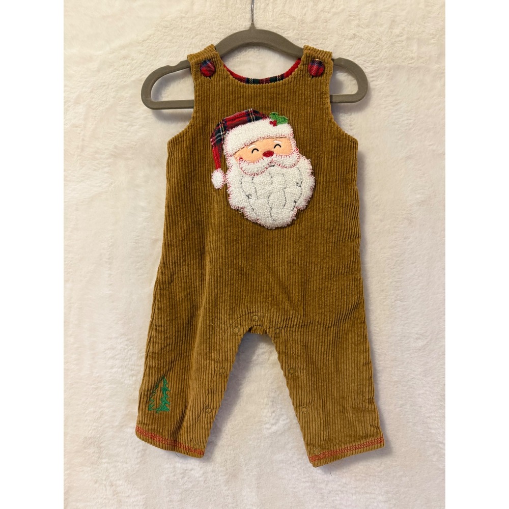 Mud Pie Baby Santa Corduroy Overalls 3-6M Brown Christmas Holiday One Piece